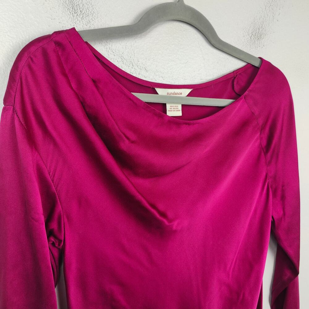 Sundance Top Womens Small Fuchsia Pink Draped Boatneck Blouse Bateau Bohemian - Picture 2 of 6